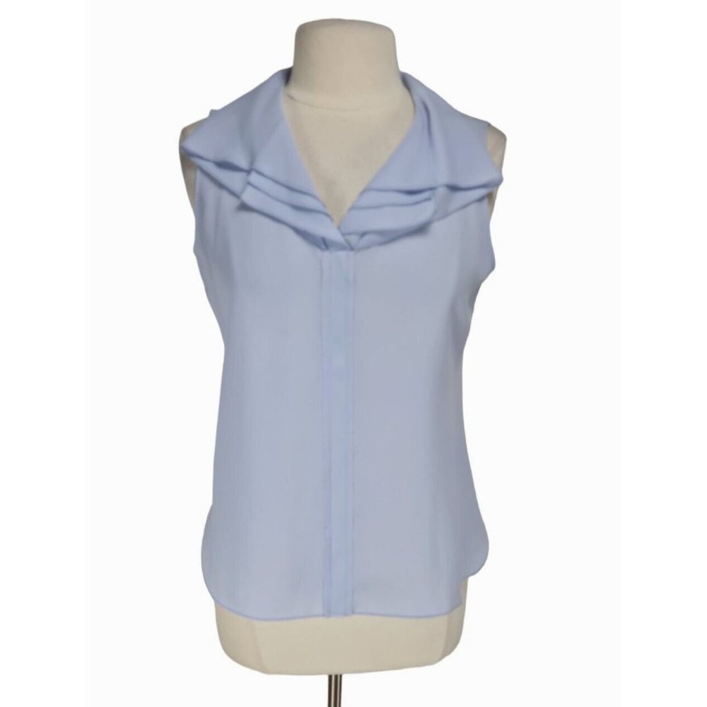 TAHARI Womens Pullover Tank Blouse Ruffle Neck Size S Light Purple Chiffon  E1P